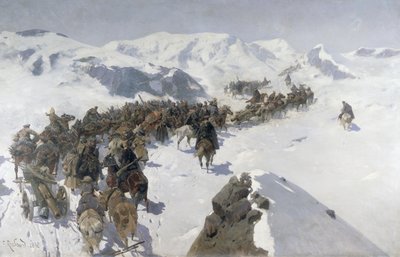 Graf Argutinsky überquert das Kaukasusgebirge, 1892 von Franz Roubaud